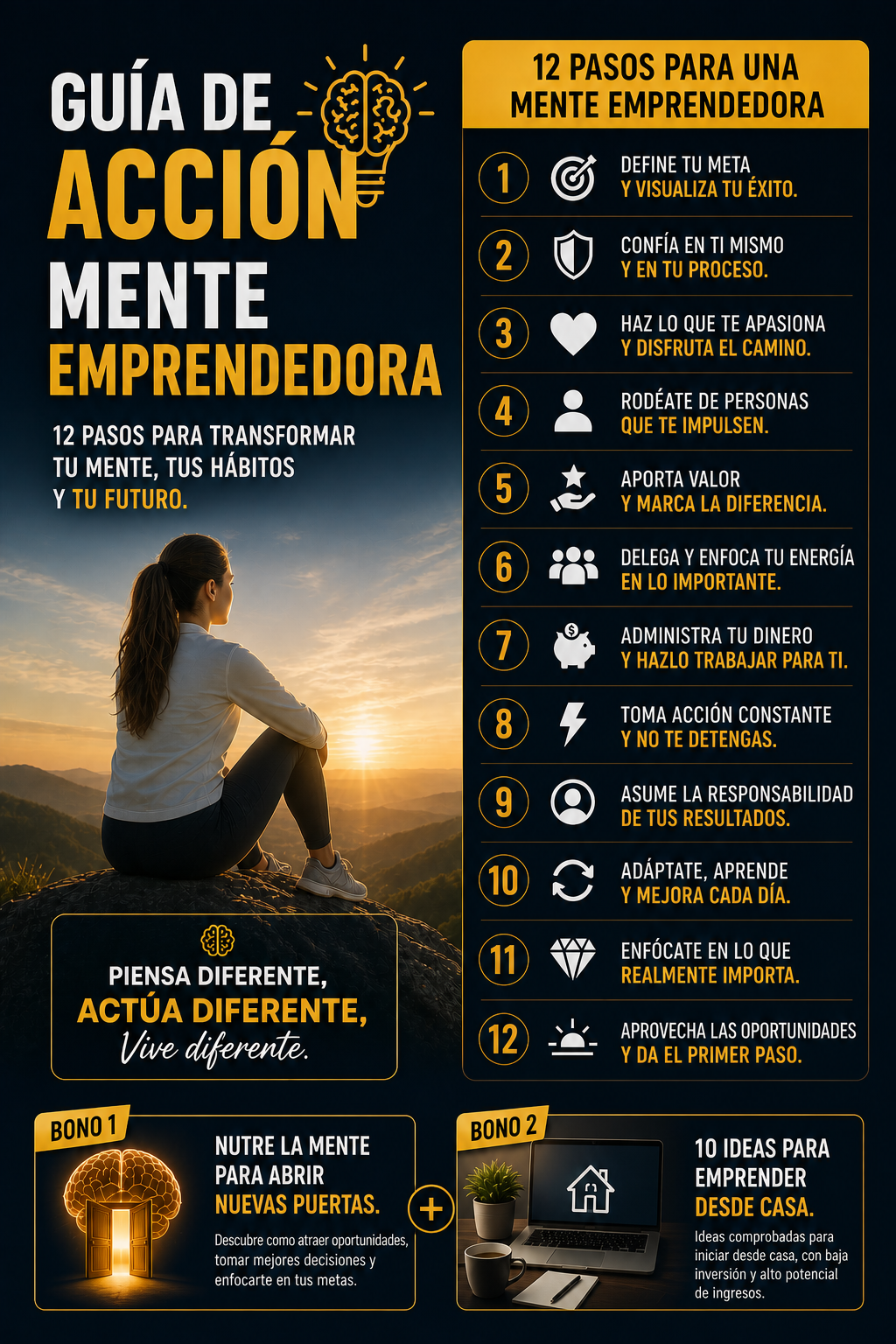 Guía de acción Mente Emprendedora + 2 Bonos Exclusivos para empezar a emprender hoy